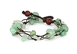 MGD, Green Aventurine Color Bead Bracelet, 2-strand. Beautiful Handmade Stone Wrap Bracelet made from wax cord. Fashion Jewelry for Women, Teens and Girls, JB-0062