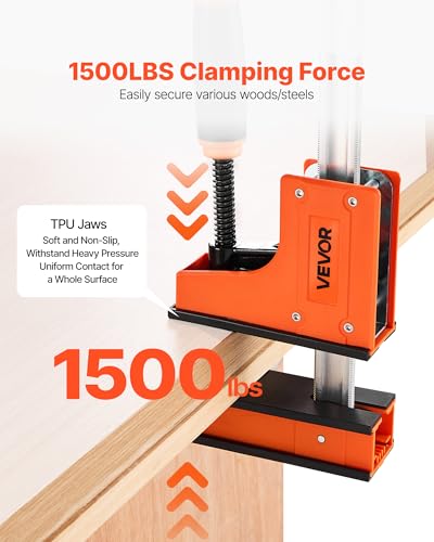 VEVOR Stangenklemmen für Holzbearbeitung 2 Stk. 914 mm Öffnung, Parallelklemmen-Set, F-Klemme mit 680 kg Belastungsgrenze, 98,4 mm Tiefe, Kunststoff & Kohlenstoffstahl, Metallbearbeitung Orange