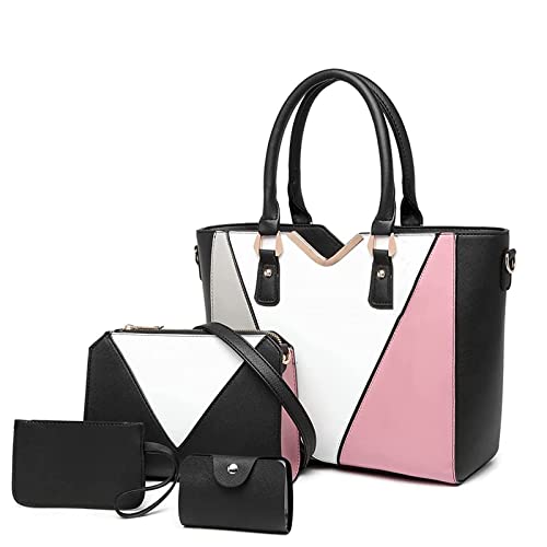 YeumouG Bolsos, Bandolera Grande, PU Cuero, de Hombro, Multicolor, Señoras, Tote, Billetera 4 Piezas Set (Negro)