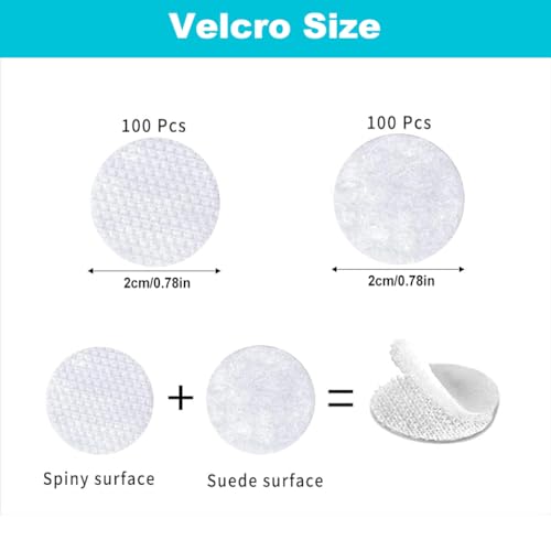Image of Zibuyu 100 Sets of 2 cm White Round Self-Adhesive Hook and Loop Dots