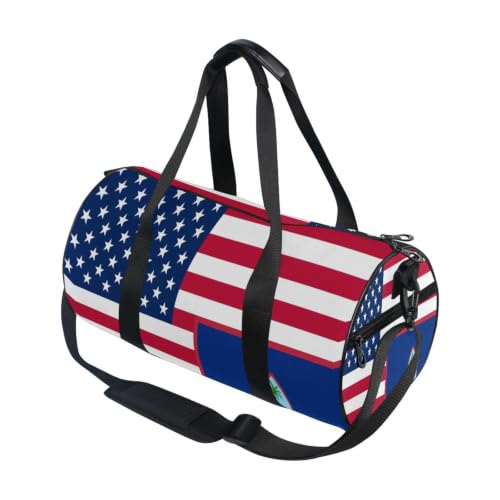 Bolsa de gimnasio redonda de lona con estampado de banderas para deporte y viaje