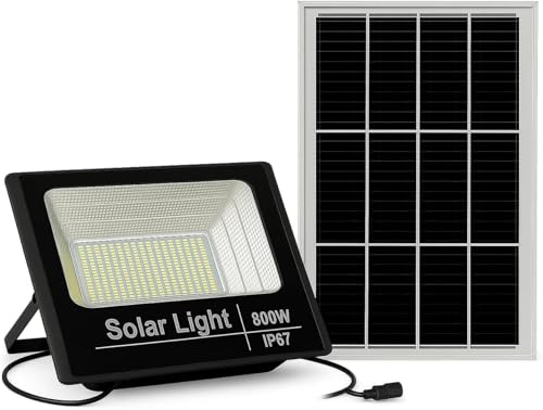Faro a LED 800W con Pannello Solare IP66, Sensore Crepuscolare e Telecomando | SMD Ultra Luminoso da Esterno | [Classe di efficienza energetica A+++]