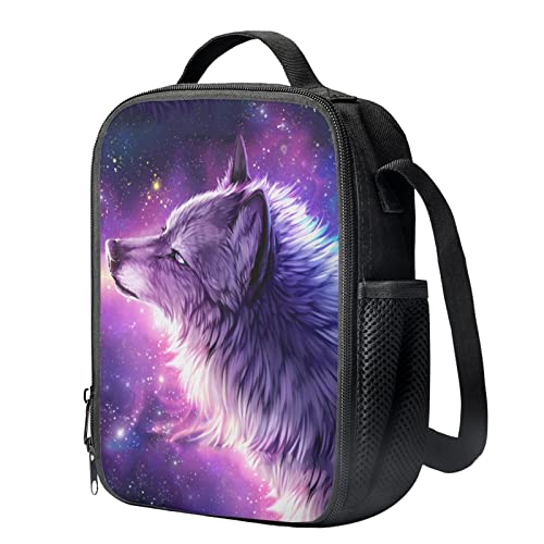 HELLHERO Galaxy Wolf Lunch Bag Insulated Lunch Box Meal Holder Lunchbags Picnic Organizer with Shoulder Strap for Kids Adults Women Office Work School - Image 2