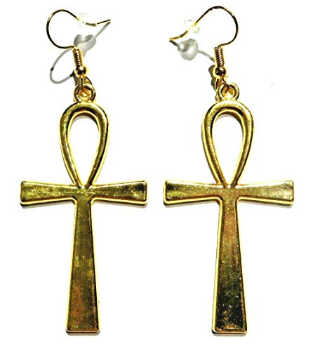 Egyptian Ankh Earrings goldtone golden ansate cross pendants on Ear Wire Hooks