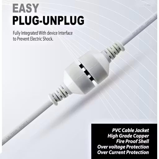 Image of 3-Pin Extension Cord, 2 Meter Heavy Duty 10 Amp / 2500W Power Cable with 3 Socket Design, Male to Female Plug for Home Appliances & Office Use - White