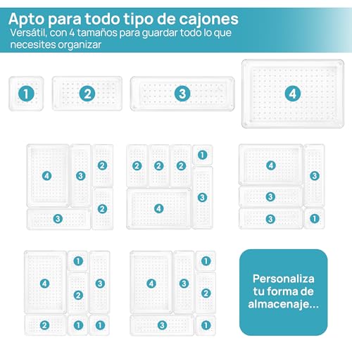 Miniatura 7 de Vtopmart 25 Piezas Organizador De Cajones Con 4 Tamaños, Sistema De Organizador Cajones, Bandejas De Almacenaje Para Baño, Utilizable Para Maquillaje, Cocina, Tocador, Oficina