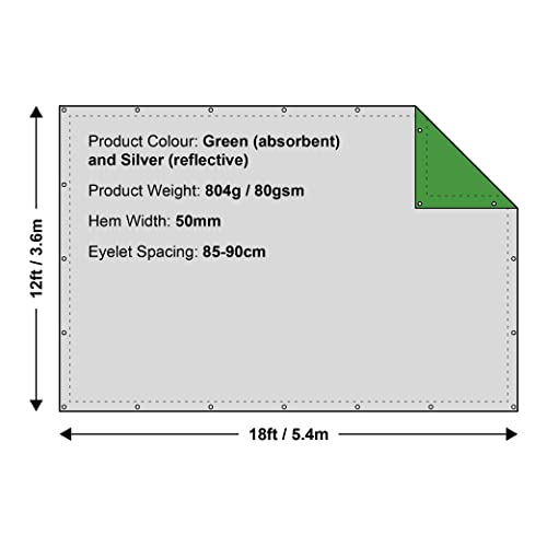 Faithfull FAITARP1812 5.4 x 3.6M (18 x 12ft) Waterproof Tarpaulin. Dual Colour: Green/Silver