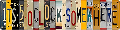 BTFLFDR Letreros de metal de 10 x 40 cm, con texto en inglés "Five O Clock Somewhere", letreros de bar divertidos y únicos, letreros de cocina vintage para decoración de pared para el hogar, café, pub