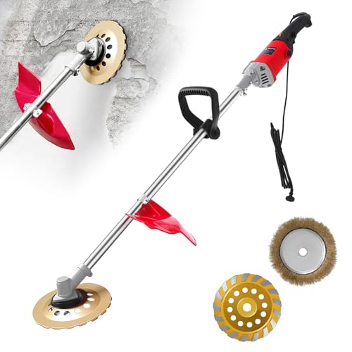 Ponceuse Béton avec 1,5 m Manche, Meuleuse à Béton Électrique 2800W, Ponceuse Murale, Polisseuse à Poncer, avec Plateau de Ponçage 180 mm, Brosse 200 mm,...