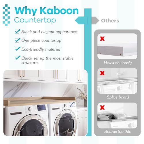 Kaboon Washer Dryer Countertop, Melamine Countertop with Edge Rails - 27.5" Depth x 54" Width Laundry Room Organization, Oak(Grey Tone)