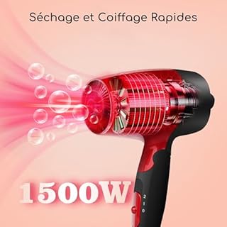 Aigostar Seche Cheveux Voyage Pliable, 1500W Hair Dryer Rouge, 400g Léger, avec Styling Nozzles, 2 Chauffage, Double Tension, pour les Familles, Voyage, Bagages à main, Hôtel, Gym