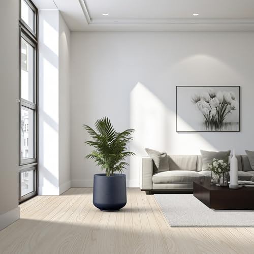 Image of Kante Charcoal Concrete Planter 16.5 inch Dia All-Weather Round Large Pot | Handcrafted Cement Curved, Anti-Frost & UV Outdoors, Plug for Indoor, Lightweight & Durable, Modern Home, Garden, Porch