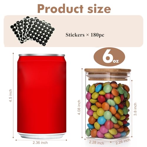 Image of 6oz Glass Spice Jars with Bamboo Lid and Label, 12 Pack Square Glass Container, Small Food Storage Containers for Kitchen, Clear Empty Seasoning Jar for Sugar, Salt, Coffee Bean, Herb, Borosilicate