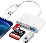 SD Card Reader for iPhone iPad Mac Dual Connector, Digital Camera Memory Card Adapter to iPhone with SD/Micro SD/USB-A 3 Slot, & USB C SD Card Viewer for Photography, Plug and Play