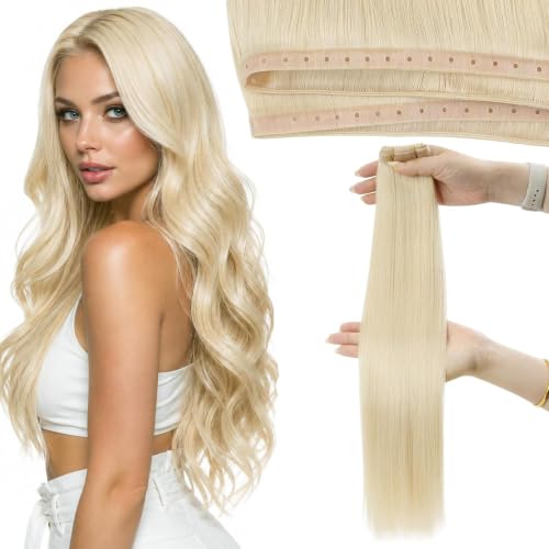 Moresoo Butterfly Weft Extensions Human Hair, Light Blonde