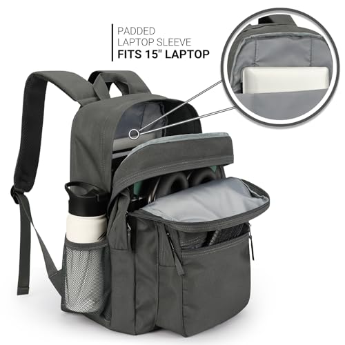 Image of ZORFIN 26L Backpack for College, and Travel: Water Resistant Bookbag - Forge Grey