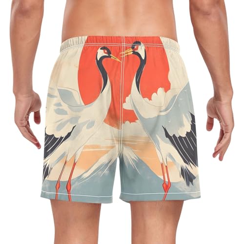 Crane Landscape Red Mens Swim Trunks with Liner, Cool Quick Dry Beach Swim Shorts, Swimwear Bathing Suits S2