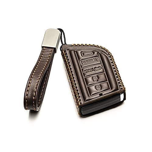 Image of Vitodeco Genuine Leather Smart Key Fob Case with Leather Key Strap Compatible for Acura MDX, RDX, ADX, TLX, INTEGRA - 4-Button, Brown