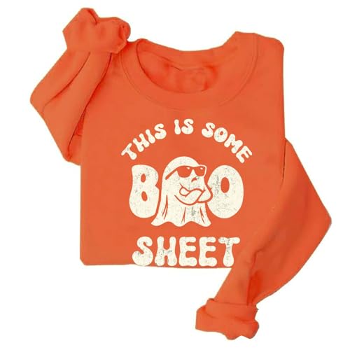 Image of This is So Sheet Ghost Halloween Sweatshirt for Women Spooky Season Sweatshirt Funny Long Sleeve Graphic Shirt (US, Alpha, 3X-Large, Regular, Regular, Orange)