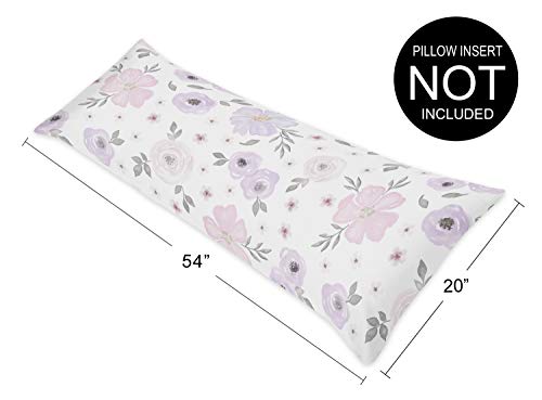 Image of Watercolor Floral Lavender and Grey Collection Full Length Body Pillow Cover