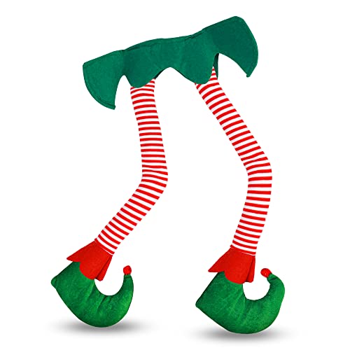 EcoNour Elf Leg Decoration for Car Trunk | Stuffed Elf Legs for Car Decor with Flexible Coil | Christmas Elf Car Decoration with Stripes | Xmas Holiday Elf Feet Accessories for Indoor and Outdoor