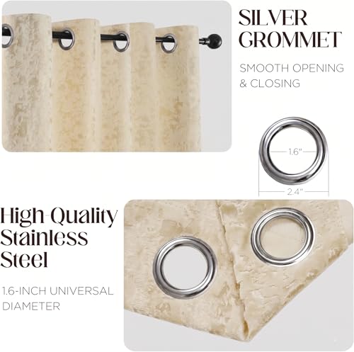 Image of IVAZA Premium Velvet Burnout Pattern 70% Blackout Opaque Curtains - Thermal Insulated, Heavy Blackout Opaques, Room Darkening Curtain for Door 8 Feet Pack of 2 Cream Burnout