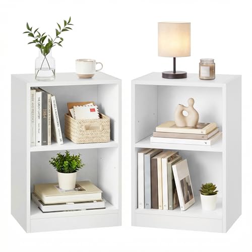 VASAGLE Custos Colección – Juego de 2 mesitas con Compartimentos Abiertos, mesitas con Estante Ajustable, Doble Uso, fácil de Montar, para Dormitorio salón, Blanco Nube LET866WB01