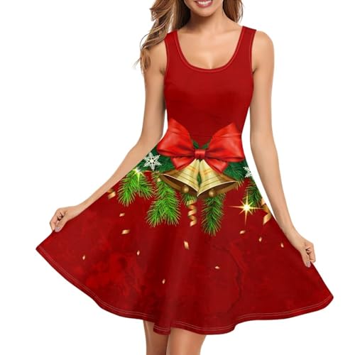 Image of TOADDITDO Women's Sleeveless O Neck Beach A-Line Party Coctail Tank Dresses Flared Sundress