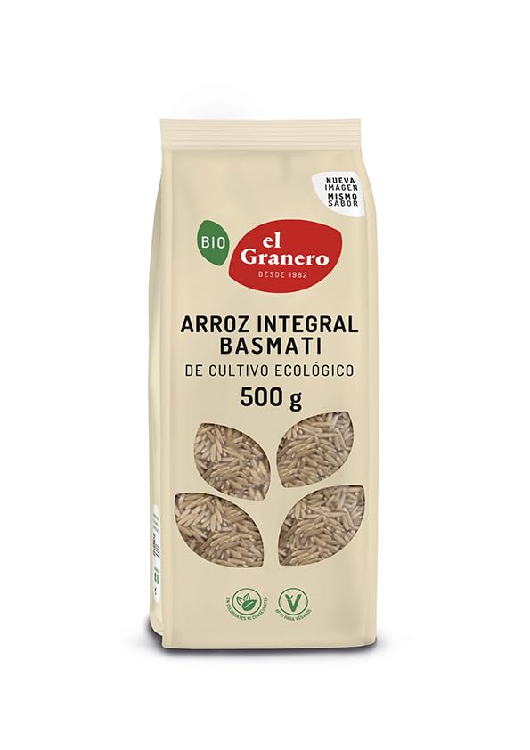 El Granero Integral - Arroz Integral Basmati Ecológico - Cultivo Ecológico - Aroma Suave y Textura Ligera - Ideal para Guarniciones y Platos Saludables - 500 g