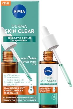NIVEA Derma Skin Clear Dengeleyici ve Sivilce Karşıtı Serum 30ml, Cildi Yatıştırır, Komedojenik Değildir,Niasinamid, Hyaluronik Asit, Pro Vitamin B5,Yağlı,Karma Cilt — Amazon ürün görseli