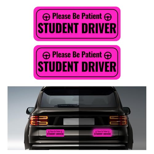 DXNQ 2 PCS Student Driver Magnet for Car, Please Be Patient Magnetic Reflective Rookie Driver Safety Warning, New Drivers Sticker for Bumper Door Trunk, Car Accessories (Pink)