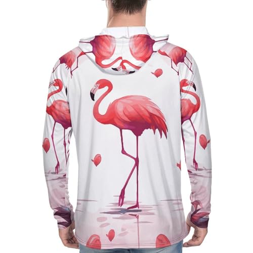 Mens UPF 50+ Sun Protection Hoodie Rash Guard Long Sleeve Sun Shirt Hiking Lovely Flamingos Fishing Hoodie-3