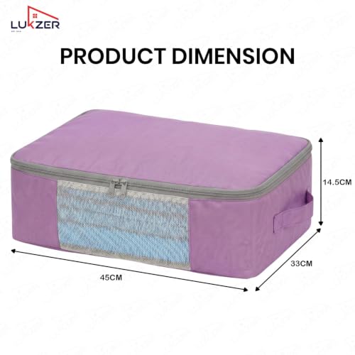 Image of Lukzer Nylon Clothes Storage Box /Saree Cover /Bags with Zip & Mesh Window Foldable Clothes Storage Organizer for Wardrobe /Lehenga /Dress /Shirts /Quilts /Sarees | (45 x 33 x 14.5 cm) Lavender - Pack of 6
