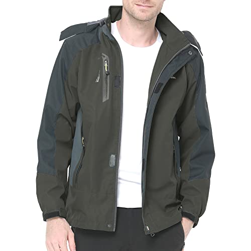 Foto von TACVASEN Herren Leichte Wasserdichte Softshell Jacke mit Abnehmbarer Kapuze, DE L, Armeegrün
