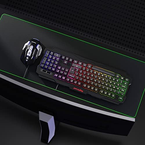 UK Layout Gaming Keyboard,LED Rainbow Backlit Wired Keyboard and Mouse Ergonomic, Full Size QWERTY Keyboard Black