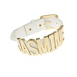 Coolcoco Verstellbar Lederner Weißer Gurt und Gold Buchstabe DIY Namen Personalisiert Halsband Halsketten Kragen Für Frauen Scherzt Kinder