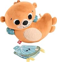 Fisher-Price Plush Baby Sensory Toy, 2-in-1 Rockin’ Tummy Time Otter with Soft Book for Newborn Tummy Time