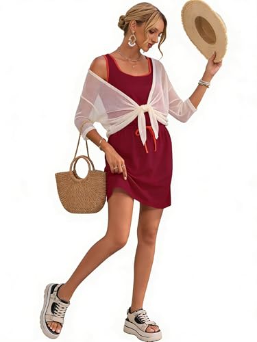 Image of AUSELILY Summer Dresses for Women Casual Sleeveless Drawstring Mini Dress | Sundress with drawstring waist & pockets. Casual beach cover up for summer vacation, pool and daily wear