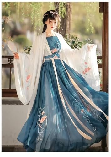 Women’s Chinese Traditional Costume Embroidered Wei Jin Dynasty Style Princess Dress for Folk Dance Performance4