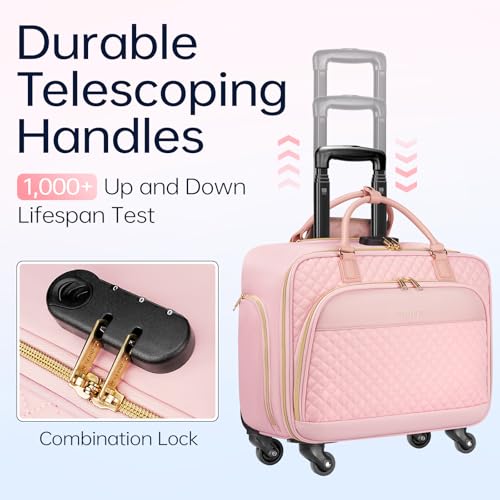 Image of Ytonet Rolling Briefcase for Women, 17.3 Inch Rolling Laptop Bag with Lock, Water Resistant Overnight Computer Bag on Wheels Roller Bag for Travel Business Work School Weekender Teacher, Pink