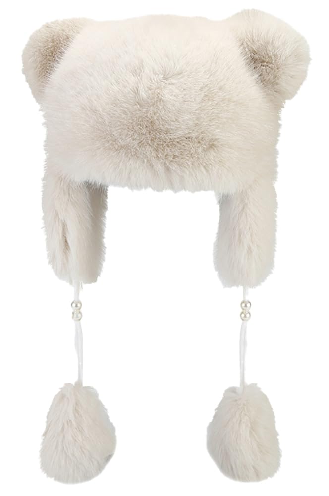 Cappello da donna sfocato carino orso spesso cappello trapper antivento cappello paraorecchie peluche berretto esterno teschio berretto con affascinante pompon