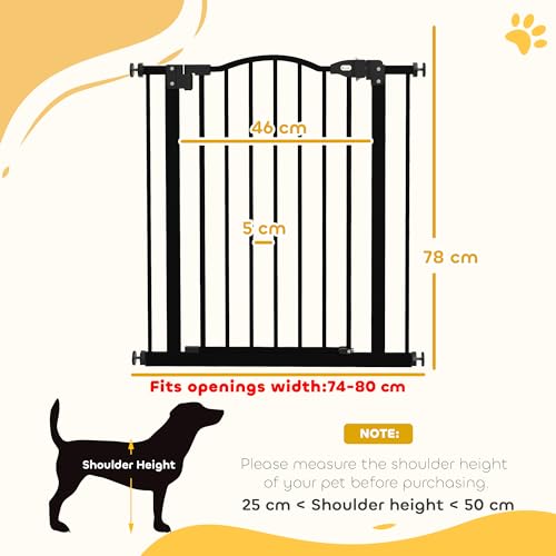 PawHut Pressure Fit Dog Stair Gate No Drilling Safety Gate Auto Close for Doorways, Hallways, 74-80cm Adjustable, 78cm Tall, Black - Image 4
