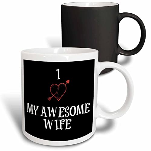 3dRose I Love My Awesome Wife, red heart, black 11oz Magic Transforming Mug