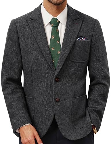 PJ PAUL JONES Sakko Herren Modern Wolle Winter Business 2 Knöpfe Freizeit Regular Fit Blazer Anzugjacke(Dunkelgrau,L)