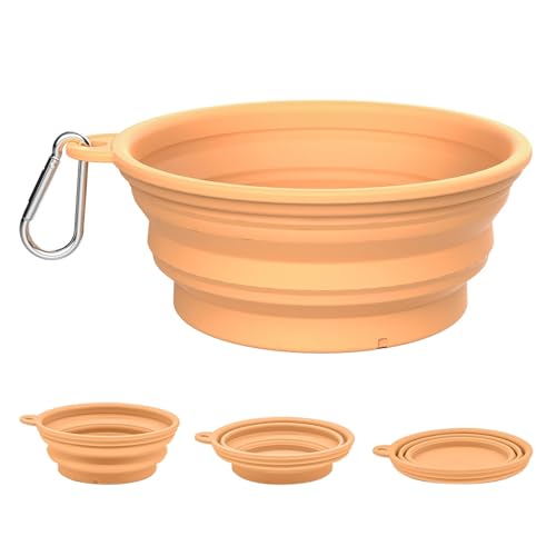 TOKAYIFE Comedero Plegable para Perros Cuencos para Perros Bol Portátil de Viaje con Mosquetón Apto para Uso en Interiores y Exteriores (Un Tazón Individual, Naranja)