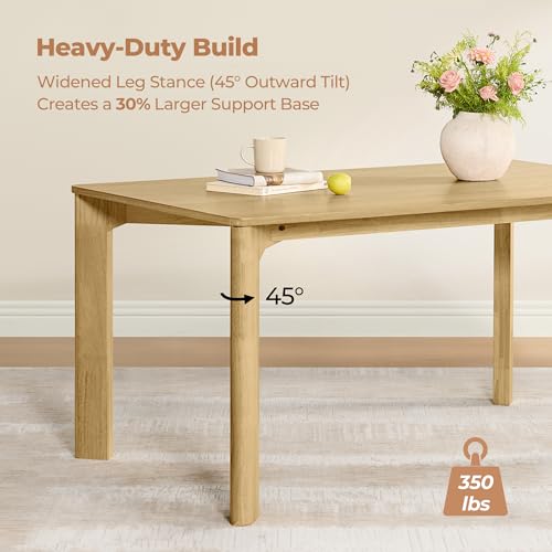 Image of CHITA 59 inch Mid Century Modern Dining Table for 6, Rectangle Wood Kitchen & Dining Room Table, Solid Rubberwood Frame, Oak Venner