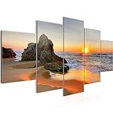 [page_title]-Bilder Sonnenaufgang Strand Wandbild 200 x 100 cm Vlies - Leinwand Bild XXL Format Wandbilder Wohnzimmer Wohnung Deko Kunstdrucke Orang 5 Teilig - MADE IN GERMANY - Fertig zum Aufhängen 609551a