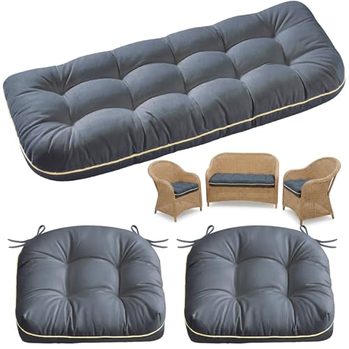 1 MIDDLE ONE Wicker Chair Cushions 3 Pieces Set for Outdoor Furniture, Replacement Patio Wicker Furniture Cushions, 1Pc Loveseat Cushion & 2Pcs Chair Cushions (Grey)