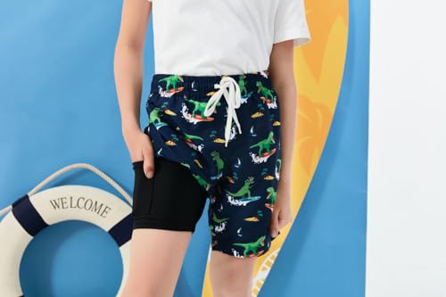 Cozople Boys Swim Trunks Compression Liner Swim Shorts Quick Dry Bathing Suit with Boxer Brief Swimwear 4-10T4