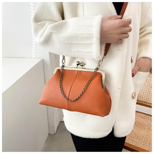 Image of Vintage Kiss Lock Tote Women 2026 Clasp Clutch PU Leather Purse Crossbody Shoulder Bag Everyday Chic Messenger Handbag
